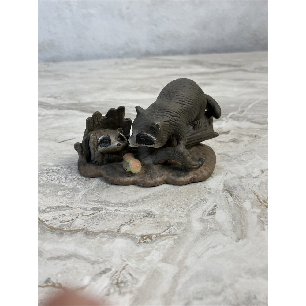 1997 Porcelain Figure 2 Baby Raccoons On Log